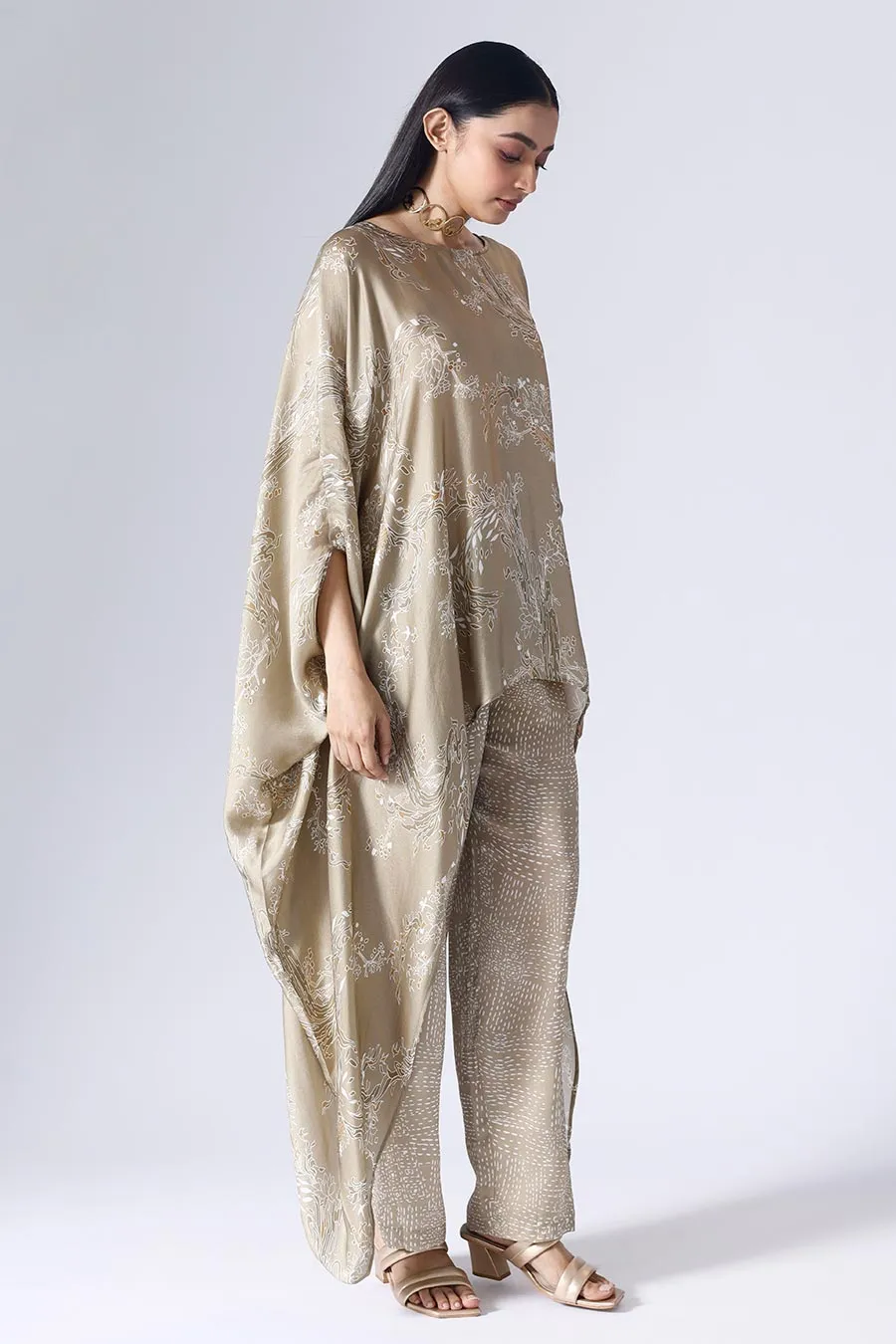 Beige Lotus Poncho Set