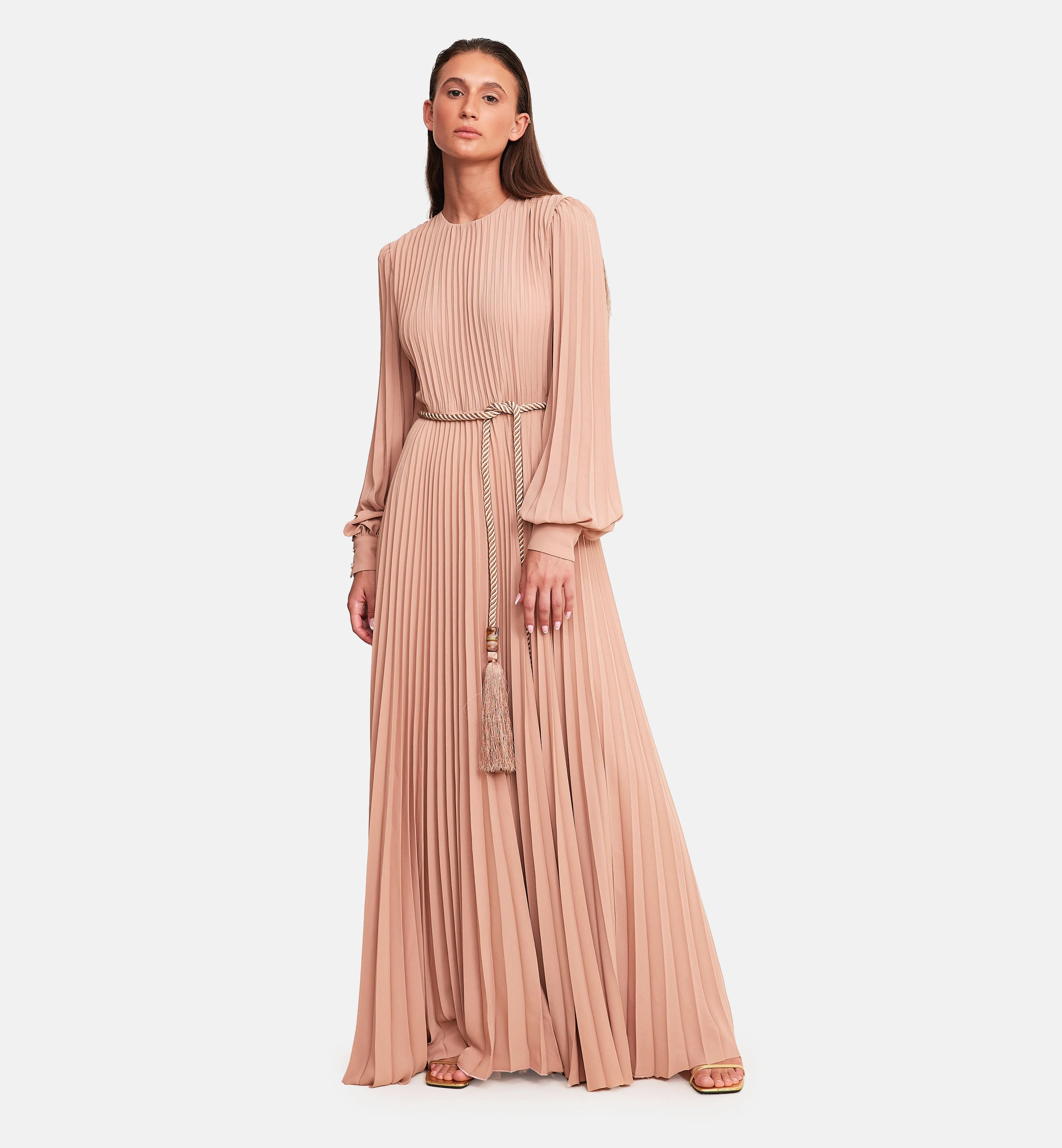 Fleece Chiffon Midi Dress in Powder