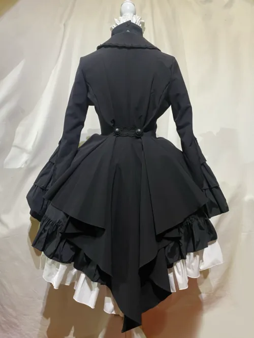 【MARBLE】マーブル　編み上げ巻きフリルスカート：黒×白◆L〜LLサイズ◆